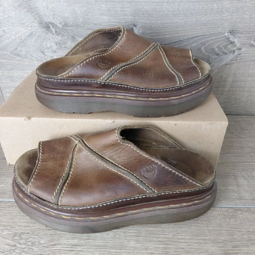 VTG Dr Marten Sandals Women 6 Brown Leather Chunky Slides Made England Fisherman